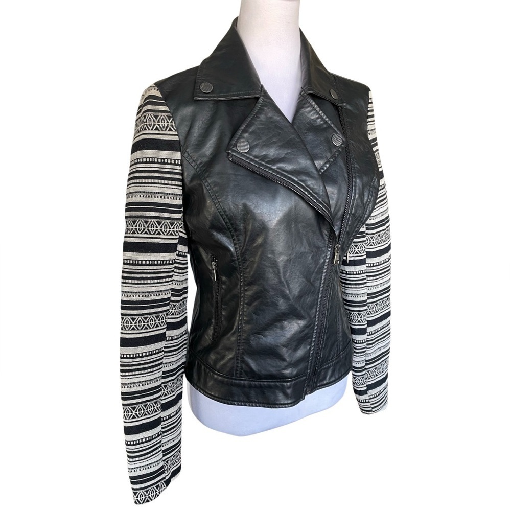 Ci Sono by Cavalini Black Faux Leather Moto Jacket Size Small